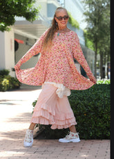 Pink Floral Flare Thumbhole Top